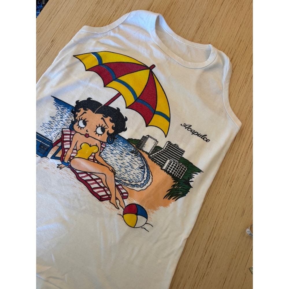 Vintage Betty‎ Boop Acapulco Beach Tank Top White Graphic Souvenir Mens 24